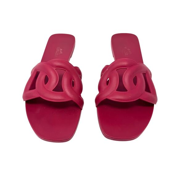 Hermes Oran Aloha Chaine Rubber Sandals Rose Baie 38 - Picture 2 of 10